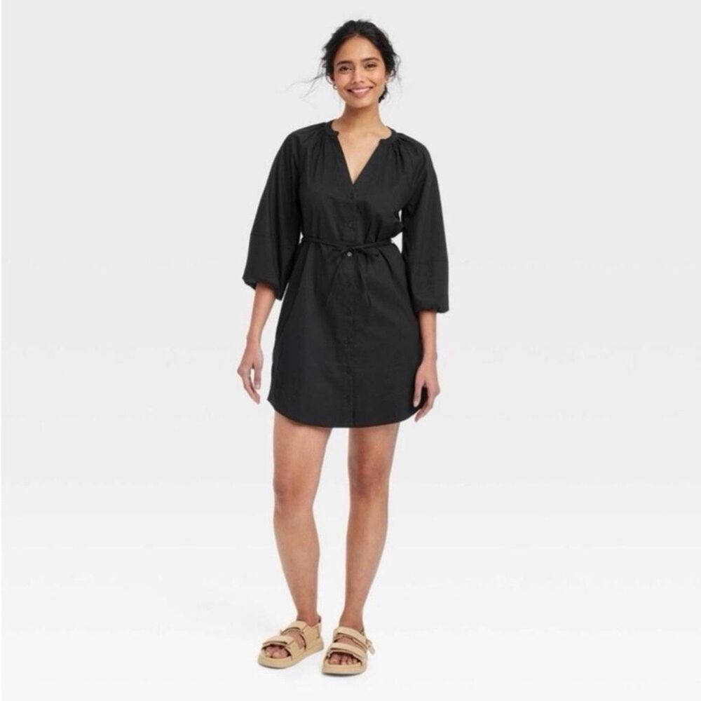 A New Day | Target Balloon 3/4 Sleeve V-Neck Black Mini Dress - Sz Large